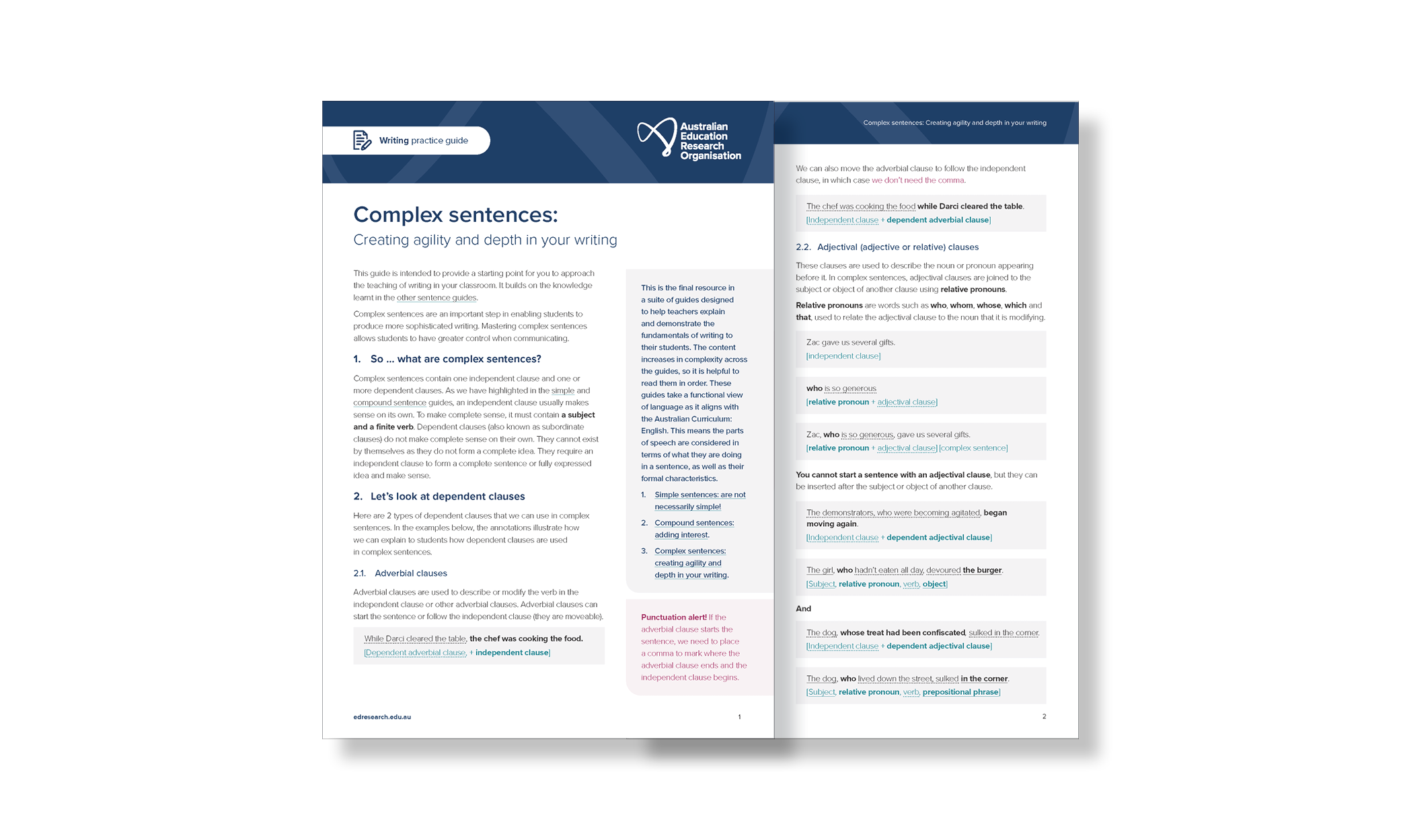 Pages from AERO's complex sentences practice guide